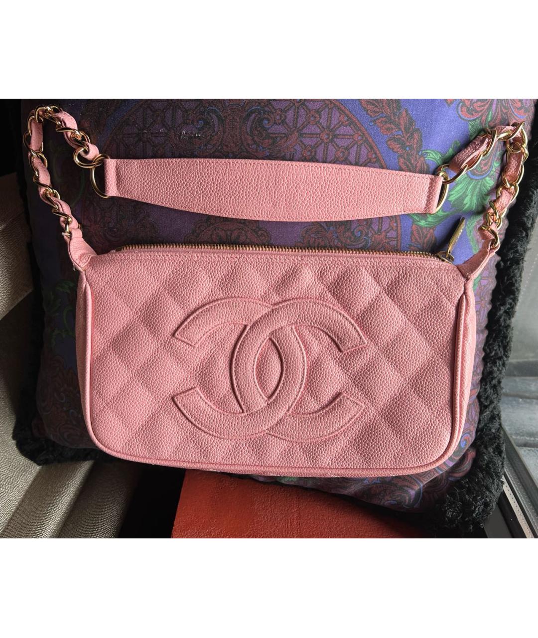 CHANEL Розовая кожаная сумка с короткими ручками, фото 6