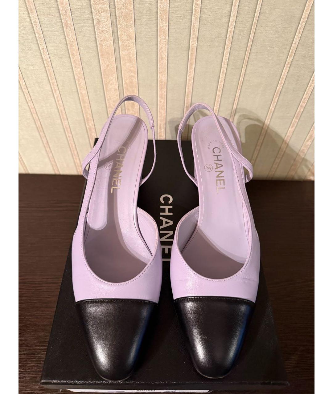 CHANEL Фиолетовые кожаные лодочки на низком каблуке, фото 2