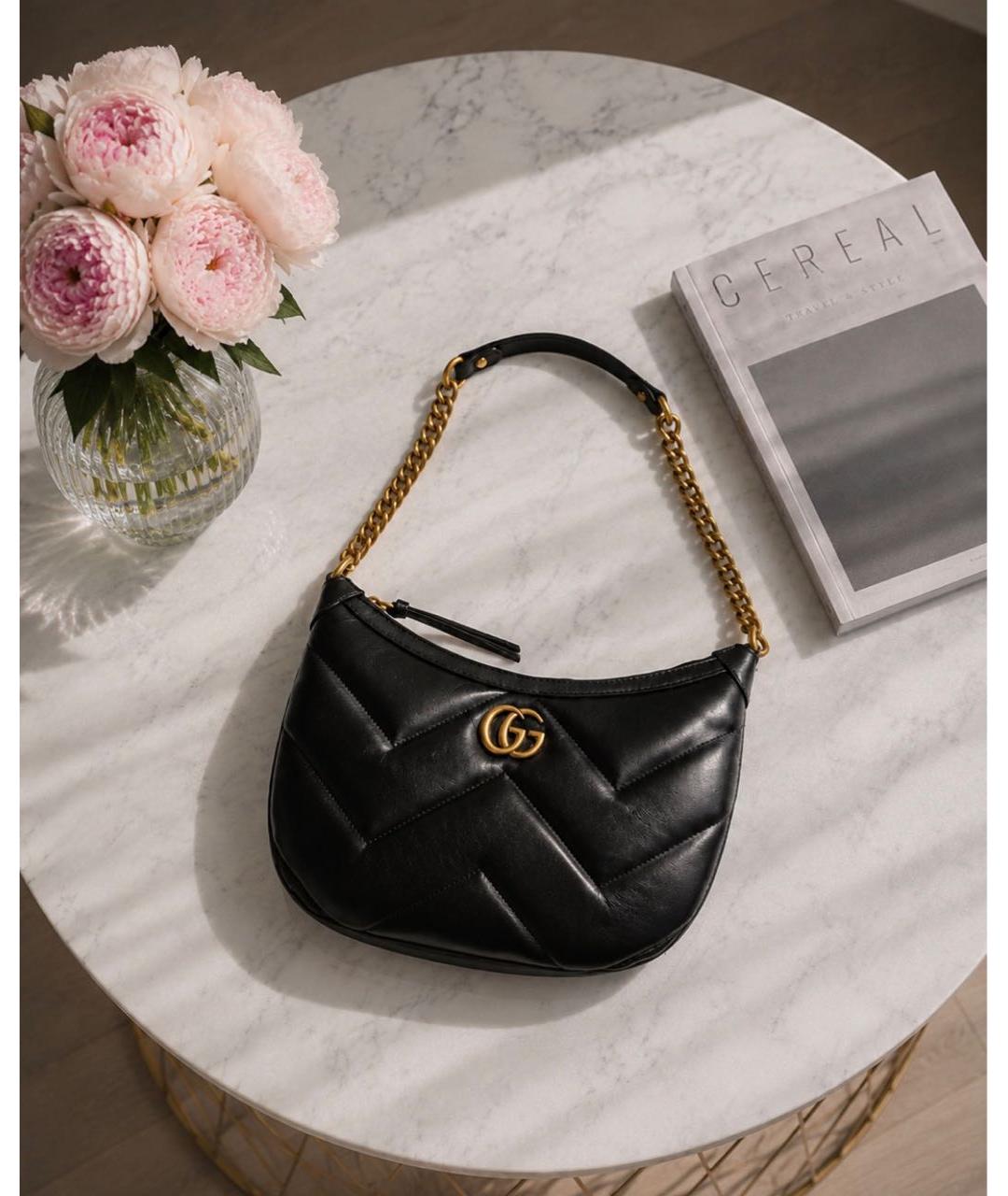 GUCCI Черная кожаная сумка с короткими ручками, фото 2