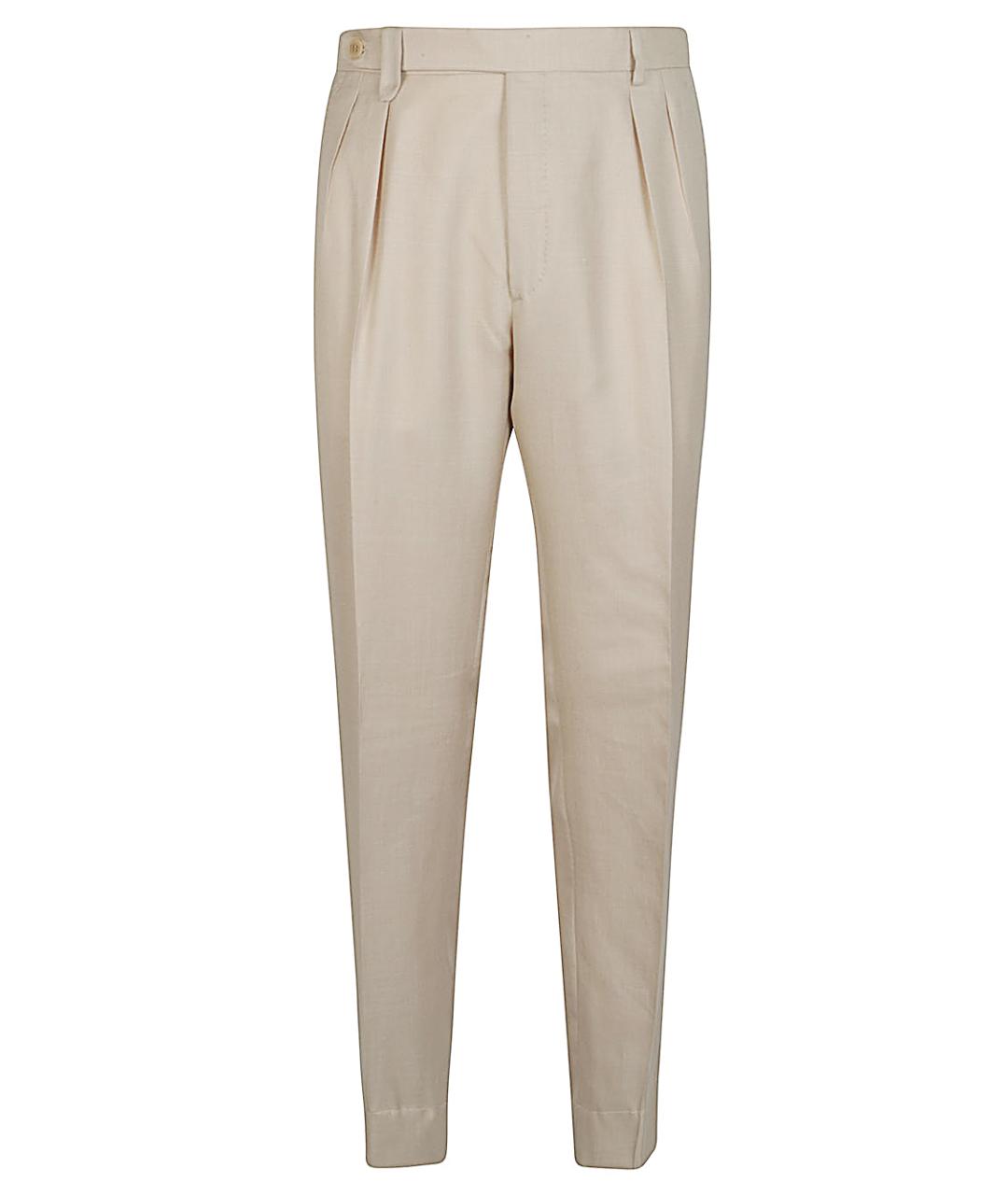 BRIONI Бежевые шелковые классические брюки, фото 1