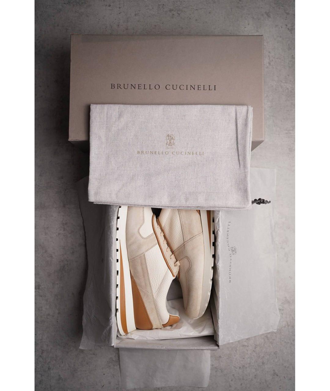 BRUNELLO CUCINELLI Бежевые кожаные низкие кроссовки / кеды, фото 3
