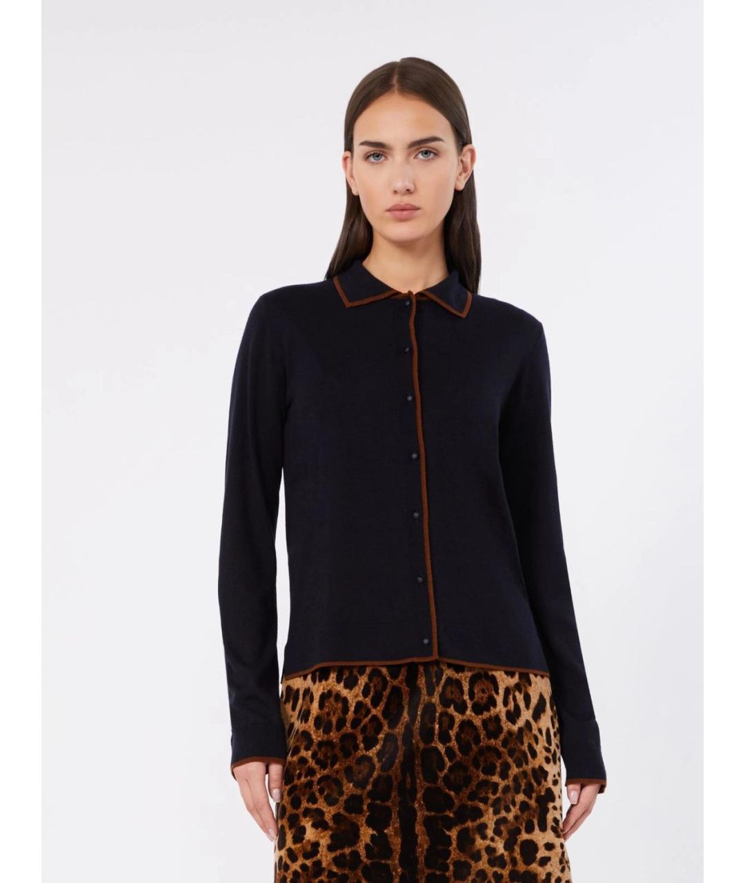 MAX MARA STUDIO Темно-синий шерстяной кардиган, фото 3