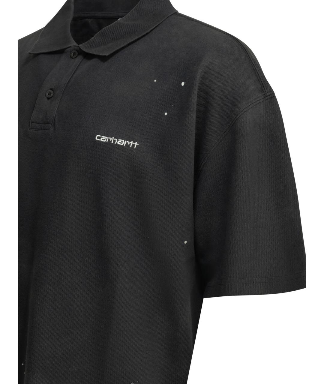 CARHARTT WIP Черное хлопковое поло с коротким рукавом, фото 4