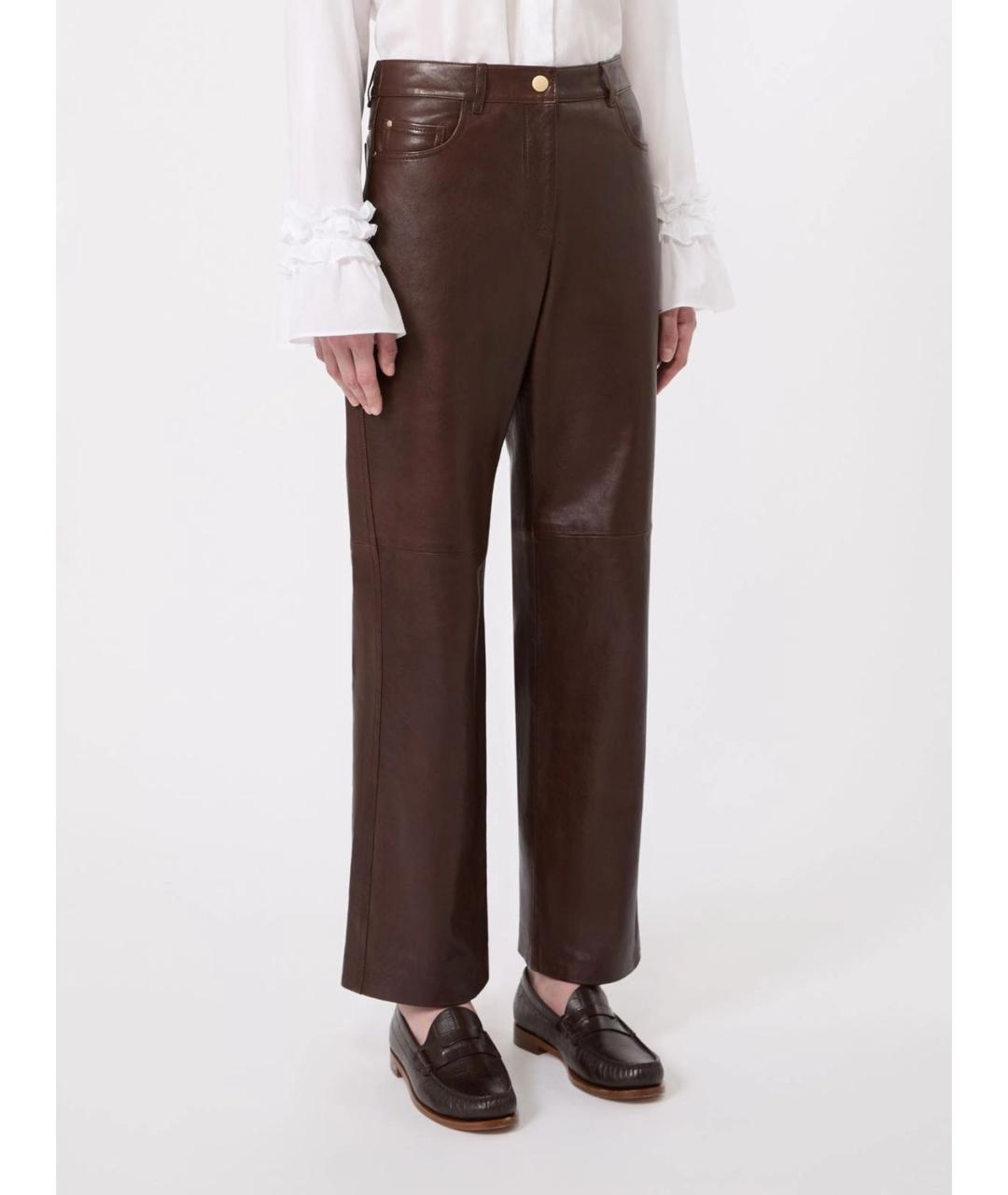 'S MAX MARA Коричневые кожаные прямые брюки, фото 3
