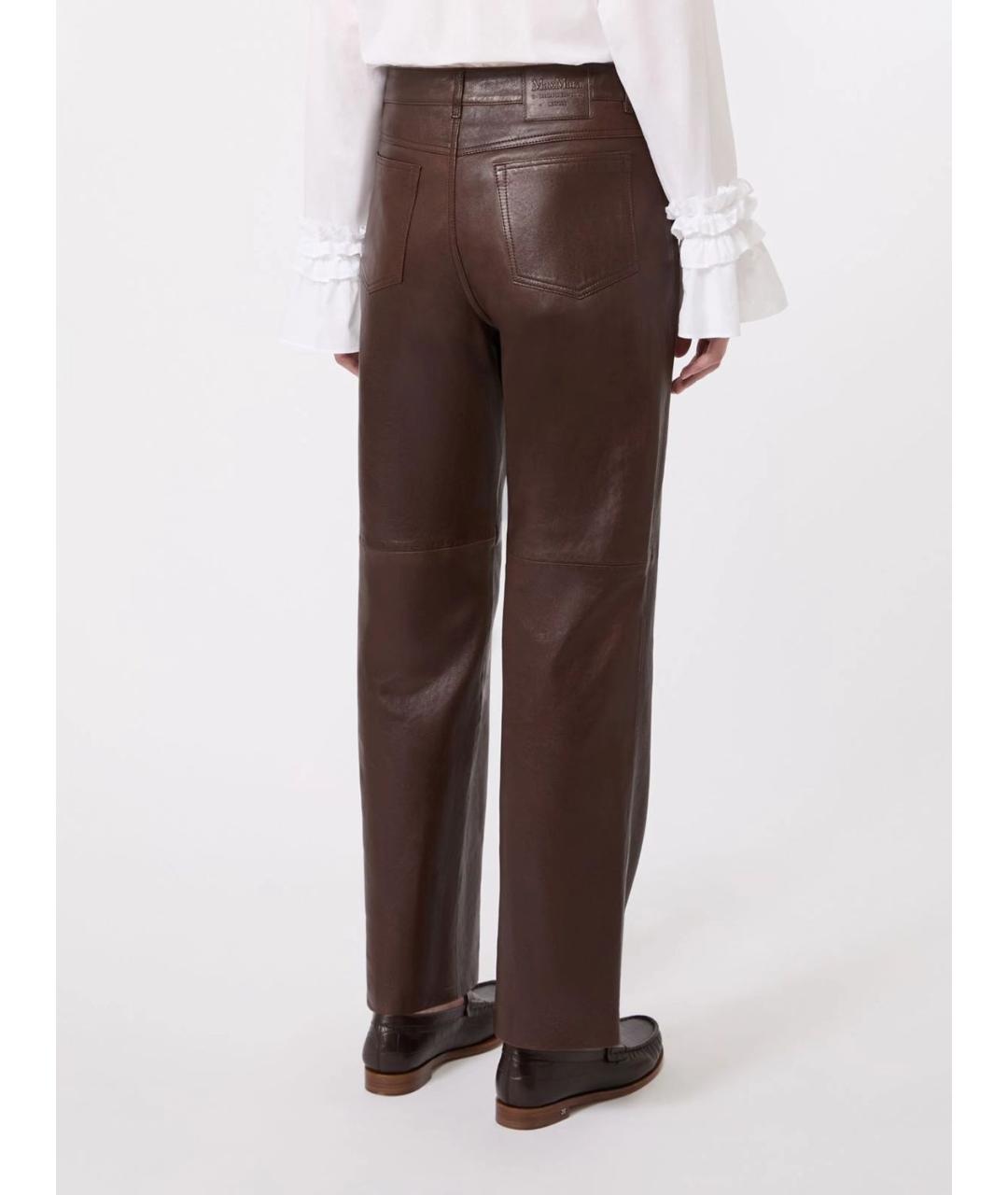 'S MAX MARA Коричневые кожаные прямые брюки, фото 4