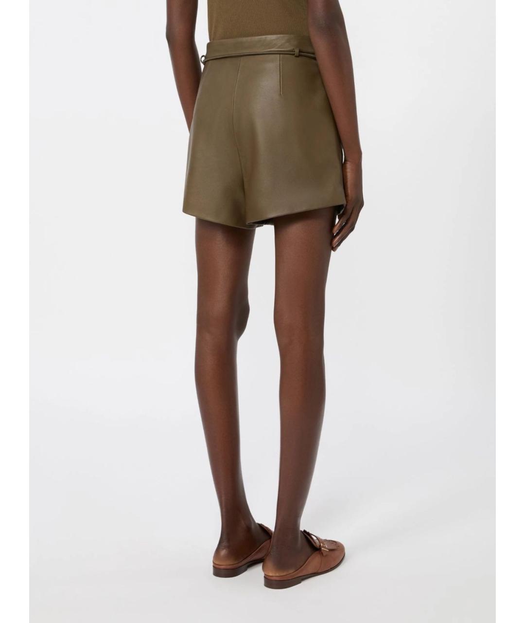 MAX MARA Хаки кожаные шорты, фото 4