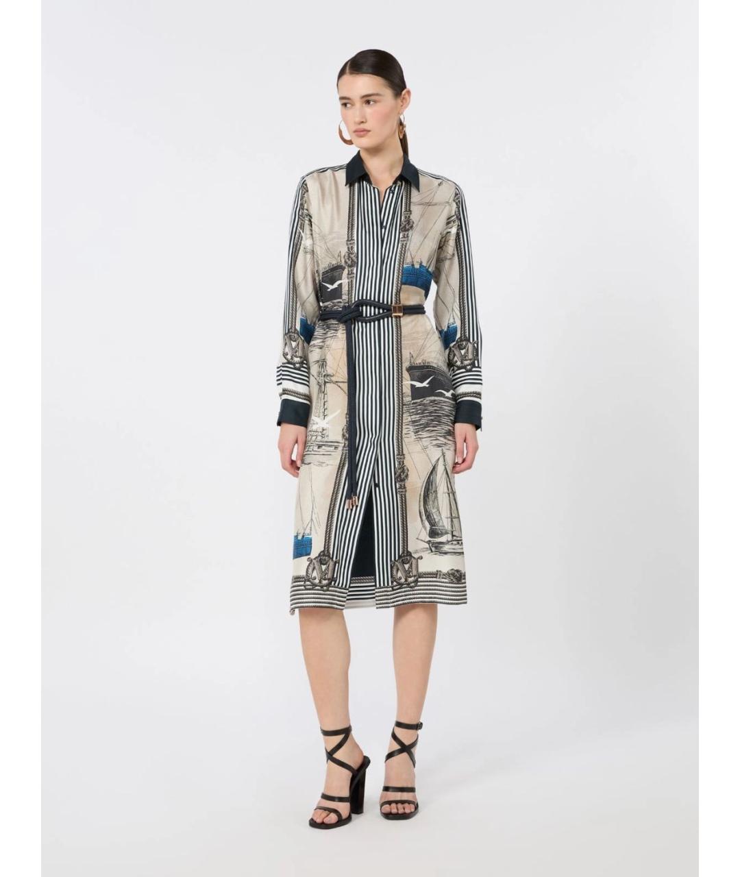 MAX MARA Бежевое шелковое повседневное платье, фото 2