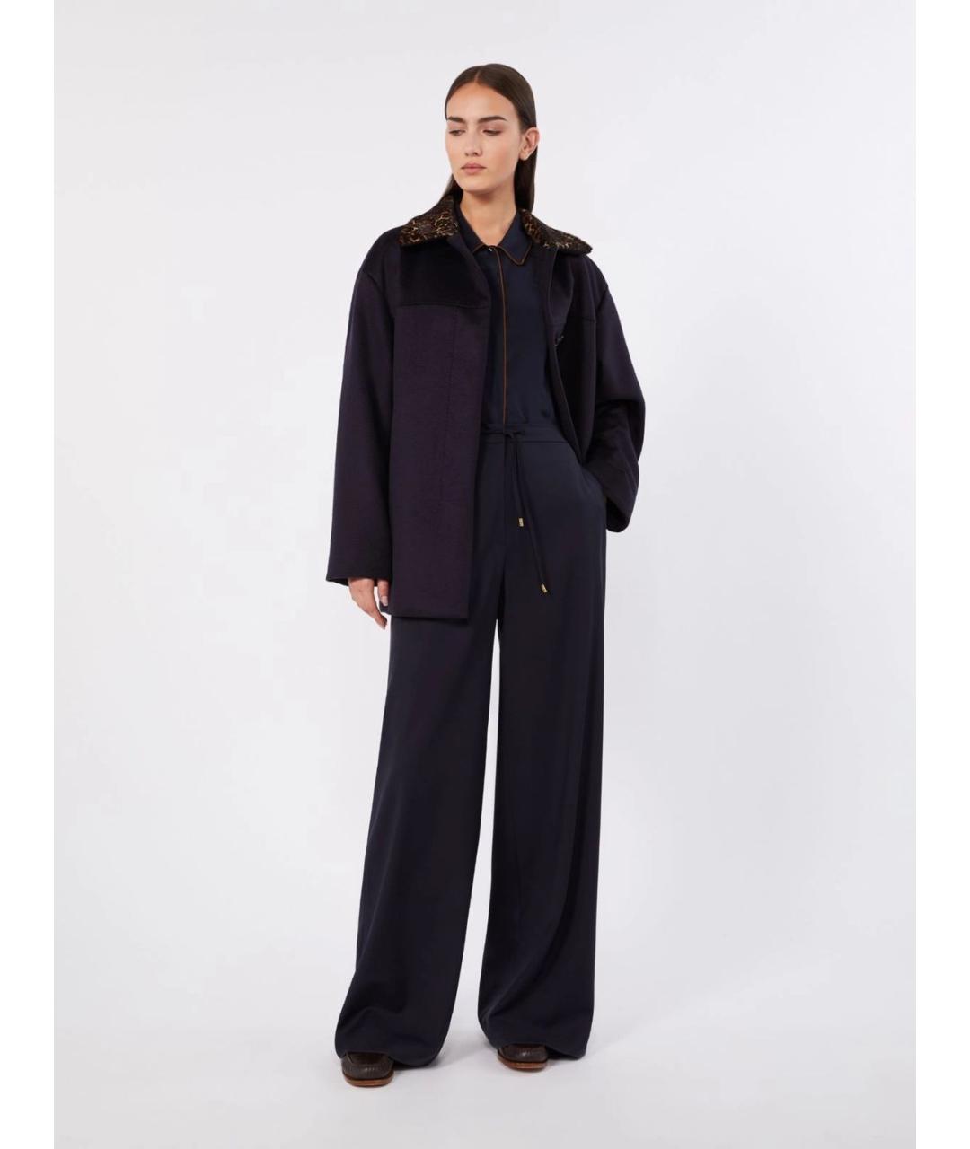 MAX MARA STUDIO Темно-синие шерстяные прямые брюки, фото 2