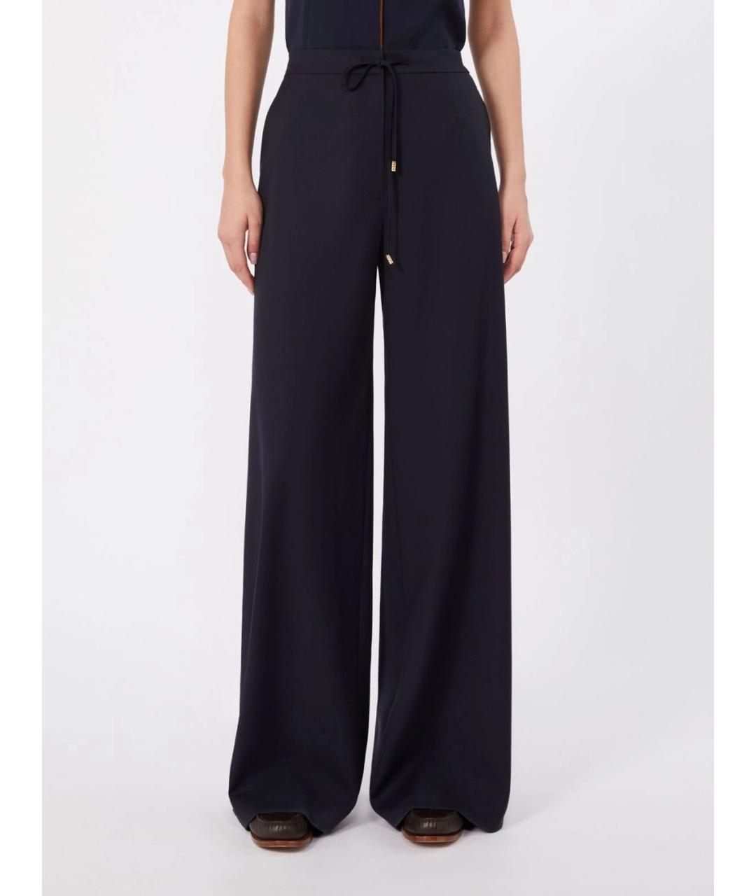 MAX MARA STUDIO Темно-синие шерстяные прямые брюки, фото 3