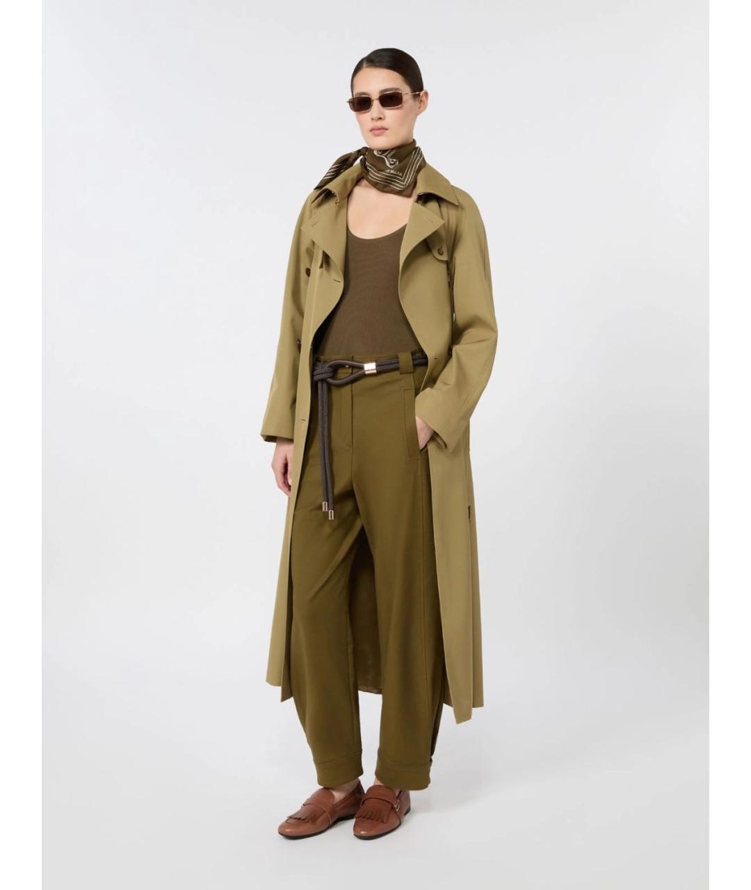 MAX MARA Хаки хлопковые прямые брюки, фото 2