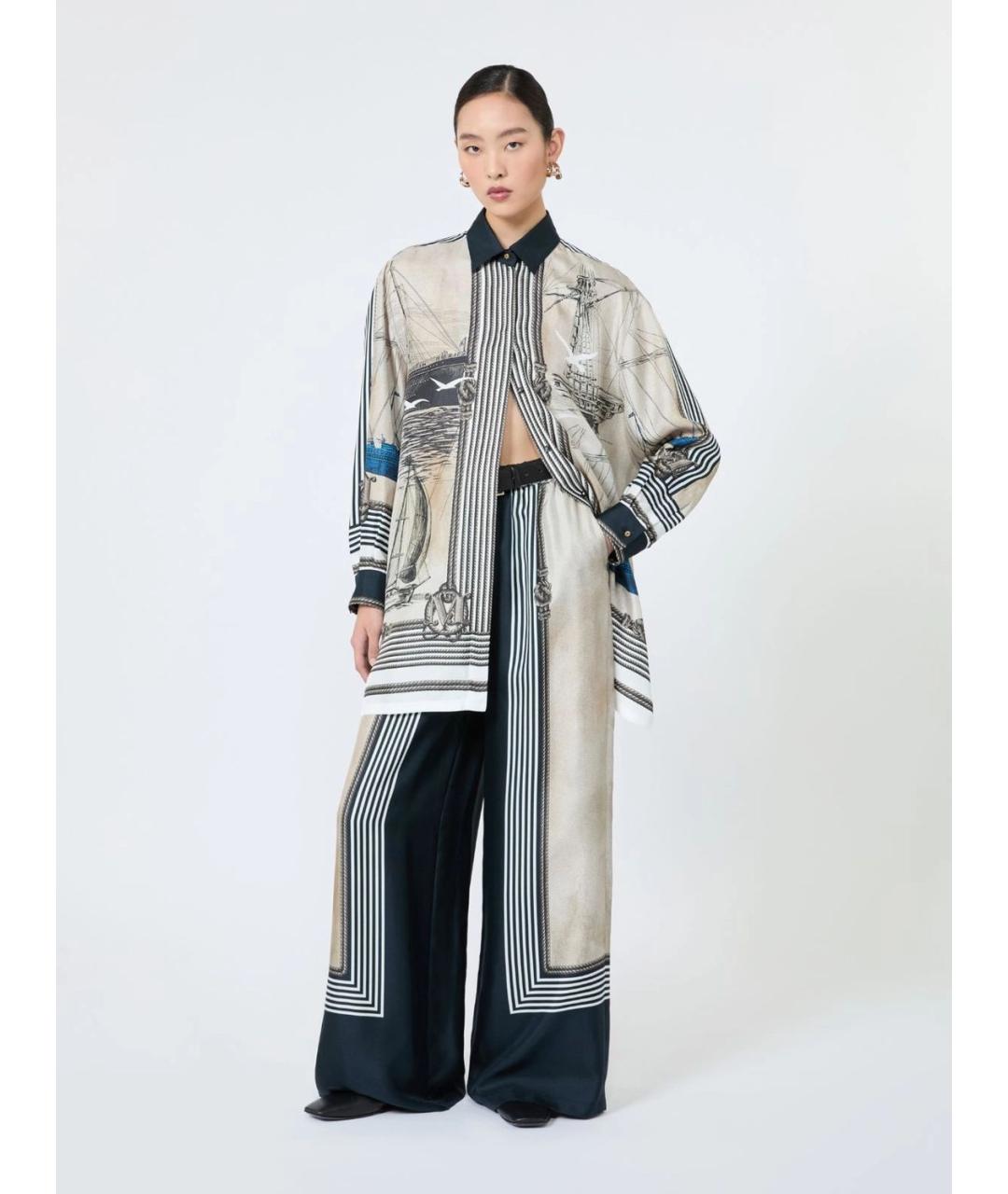 MAX MARA Темно-синие шелковые прямые брюки, фото 2