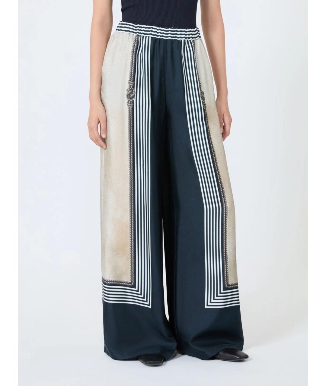 MAX MARA Темно-синие шелковые прямые брюки, фото 3