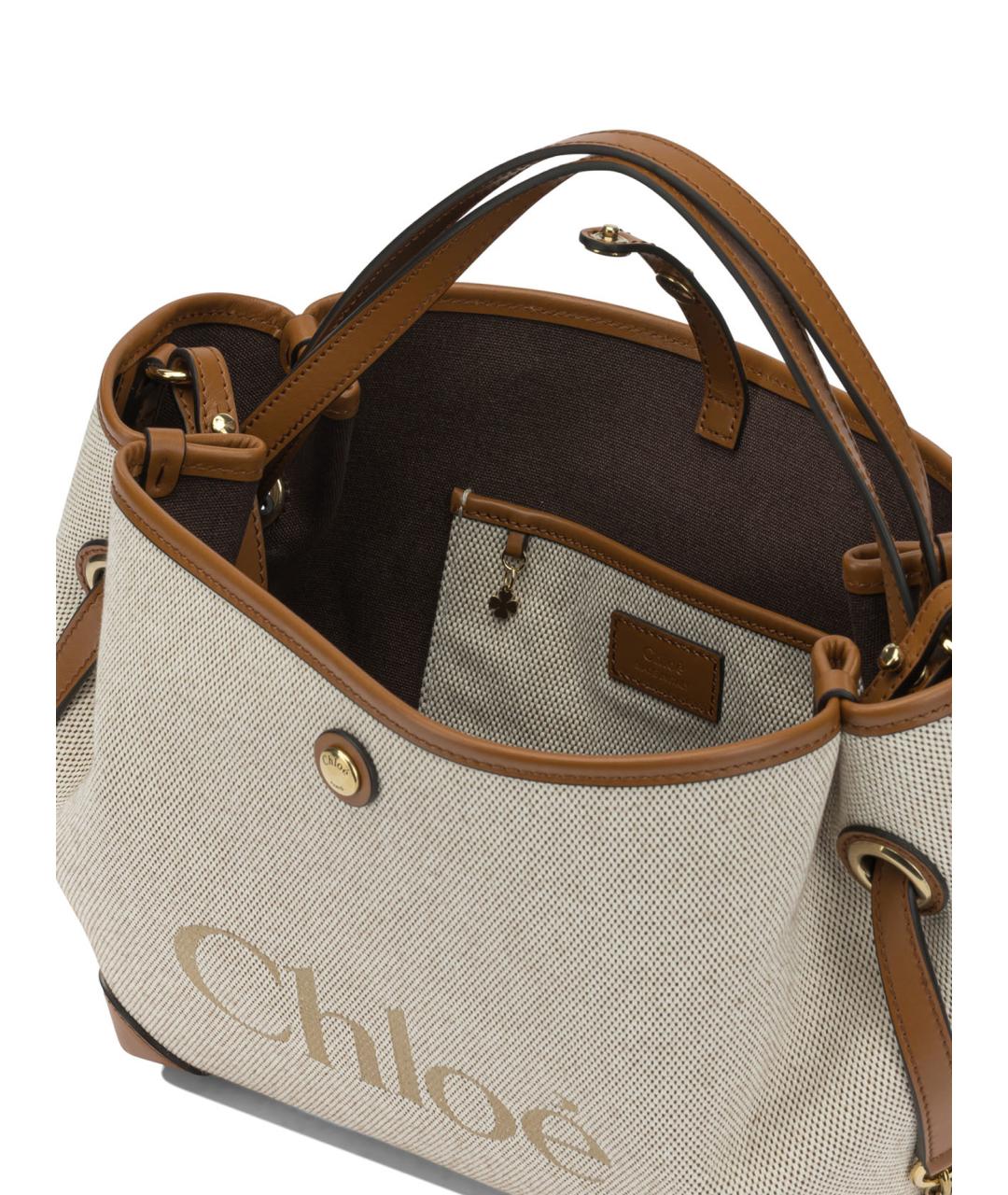CHLOE Коричневая хлопковая сумка с короткими ручками, фото 5