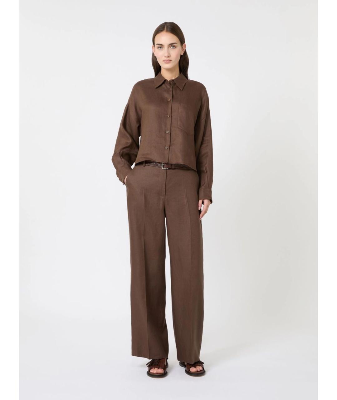 WEEKEND MAX MARA Коричневые льняные прямые брюки, фото 2