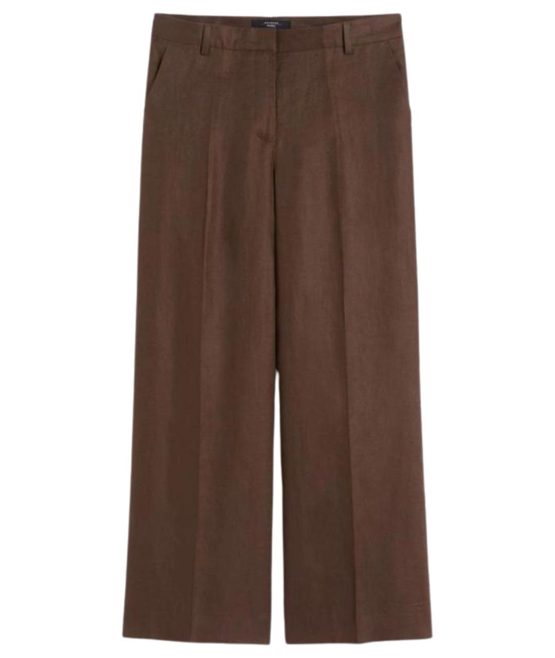 WEEKEND MAX MARA Коричневые льняные прямые брюки, фото 1
