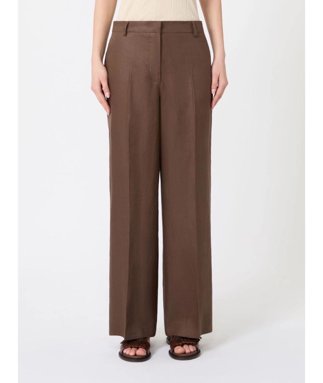 WEEKEND MAX MARA Коричневые льняные прямые брюки, фото 3