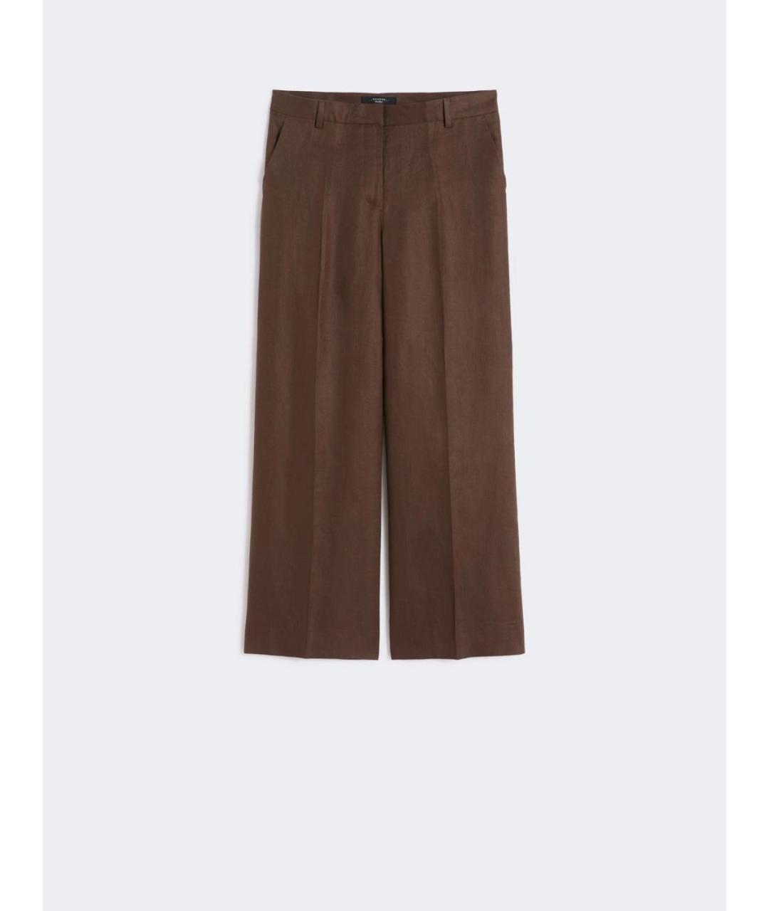 WEEKEND MAX MARA Коричневые льняные прямые брюки, фото 6