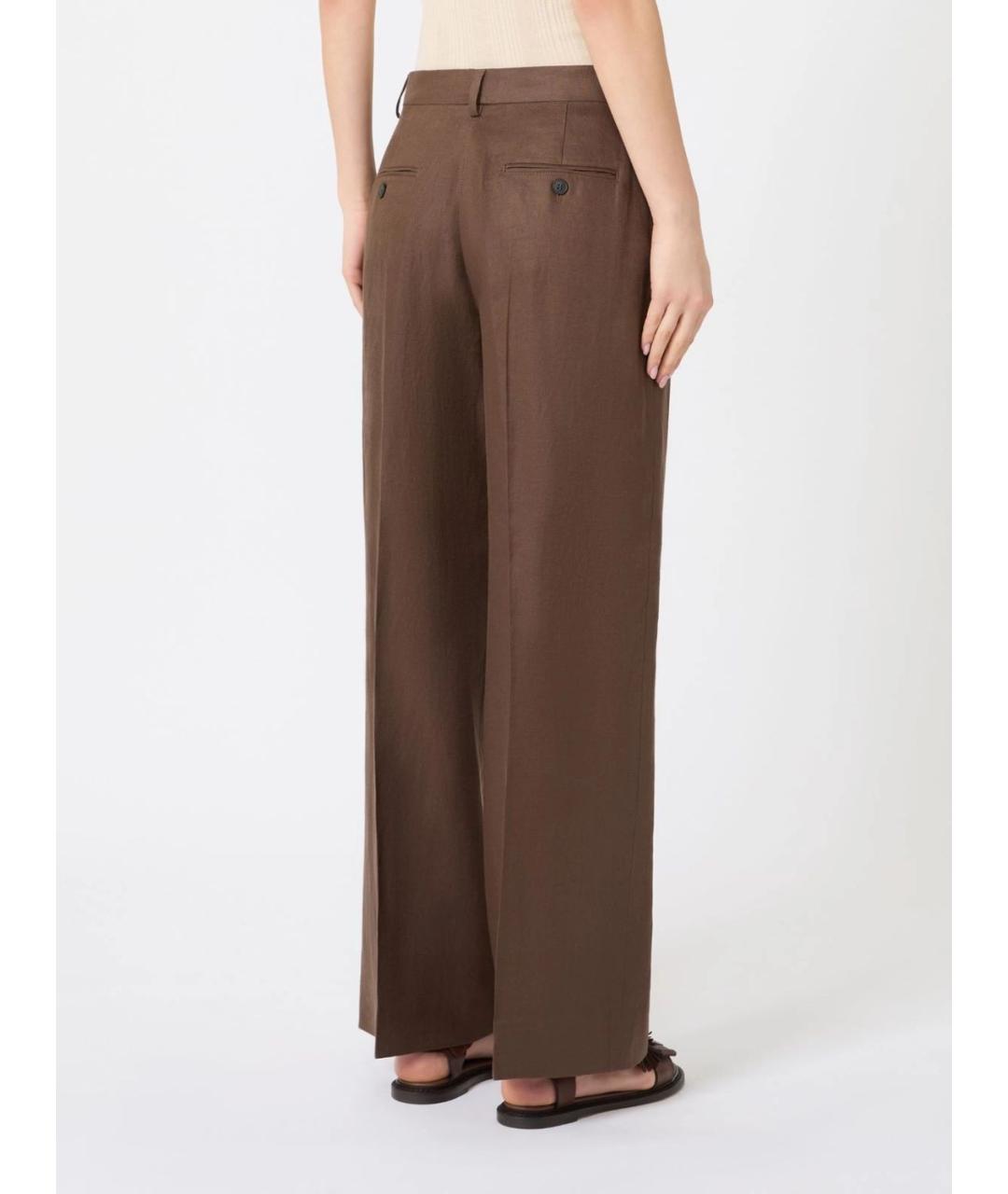 WEEKEND MAX MARA Коричневые льняные прямые брюки, фото 4