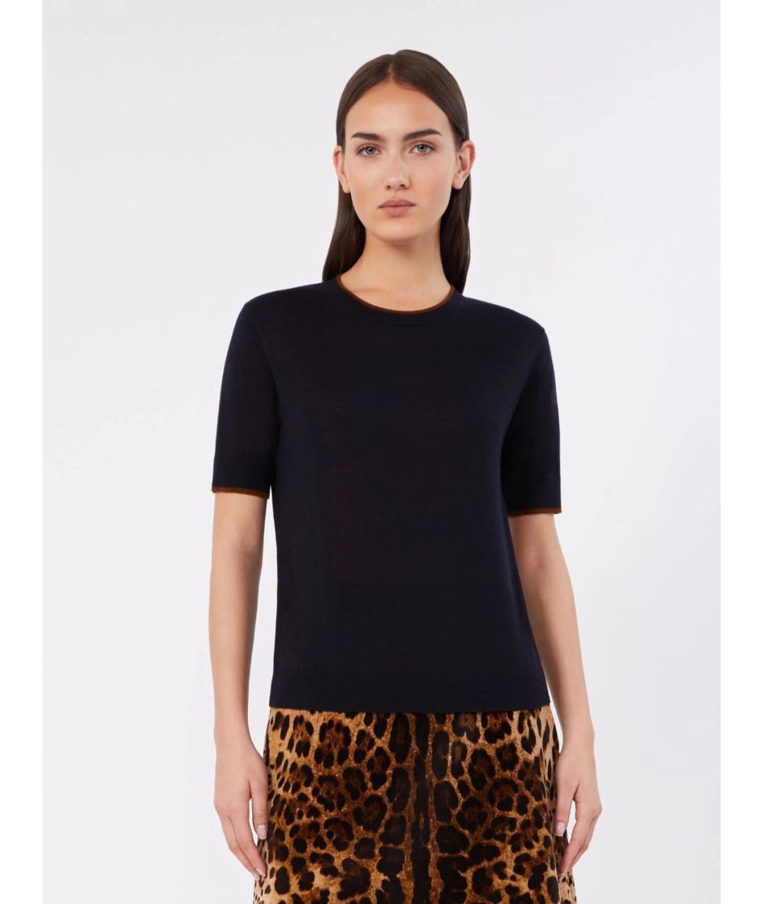 MAX MARA STUDIO Темно-синяя шерстяная футболка, фото 3