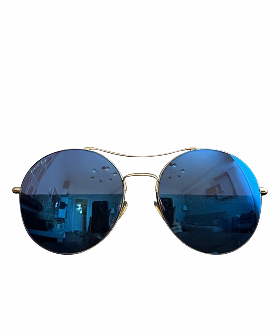 GUCCI Золотые металлические солнцезащитные очки, фото 1