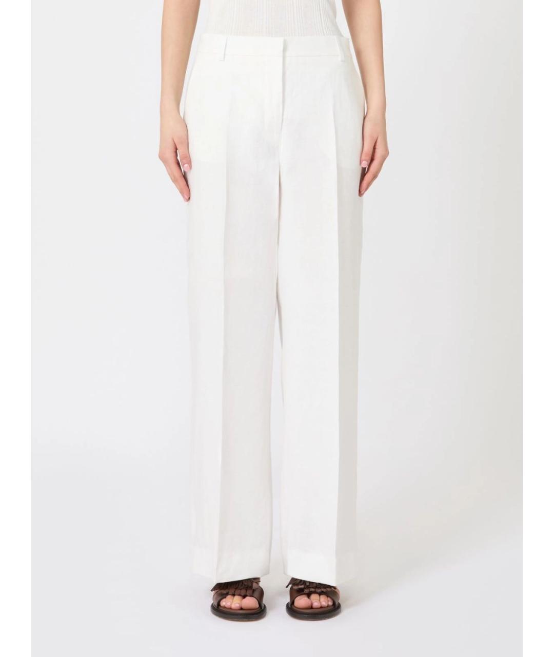 WEEKEND MAX MARA Белые льняные прямые брюки, фото 3