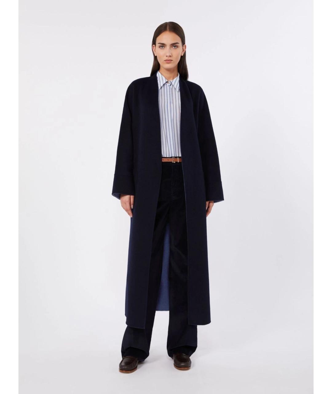 MAX MARA STUDIO Темно-синее шерстяное пальто, фото 2