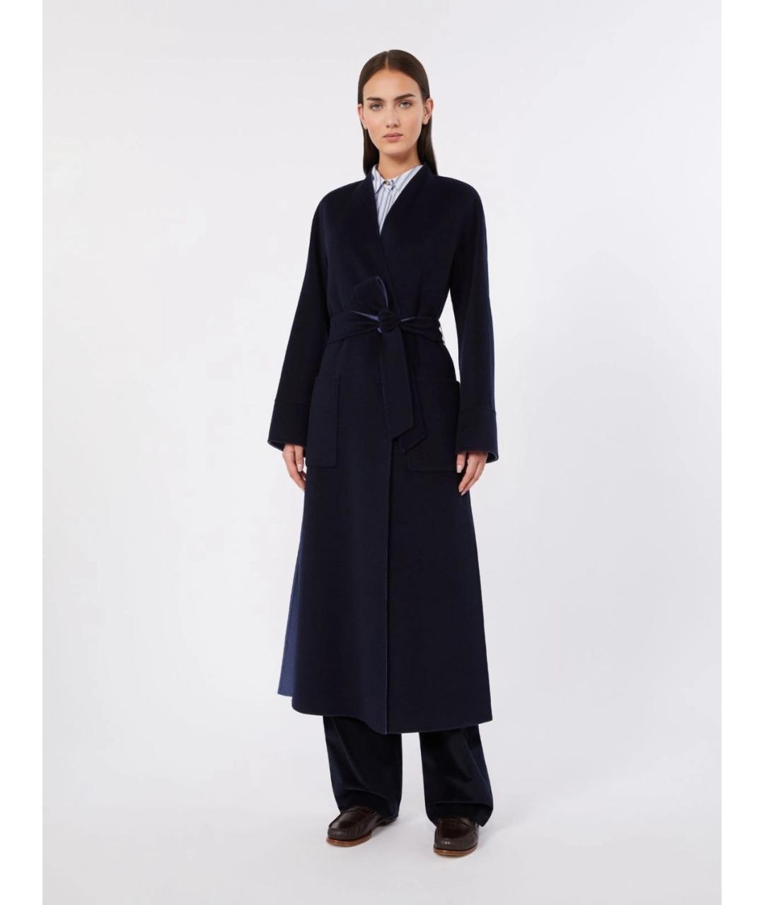 MAX MARA STUDIO Темно-синее шерстяное пальто, фото 3