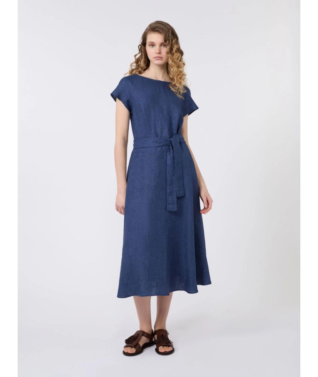 WEEKEND MAX MARA Темно-синее льняное повседневное платье, фото 3