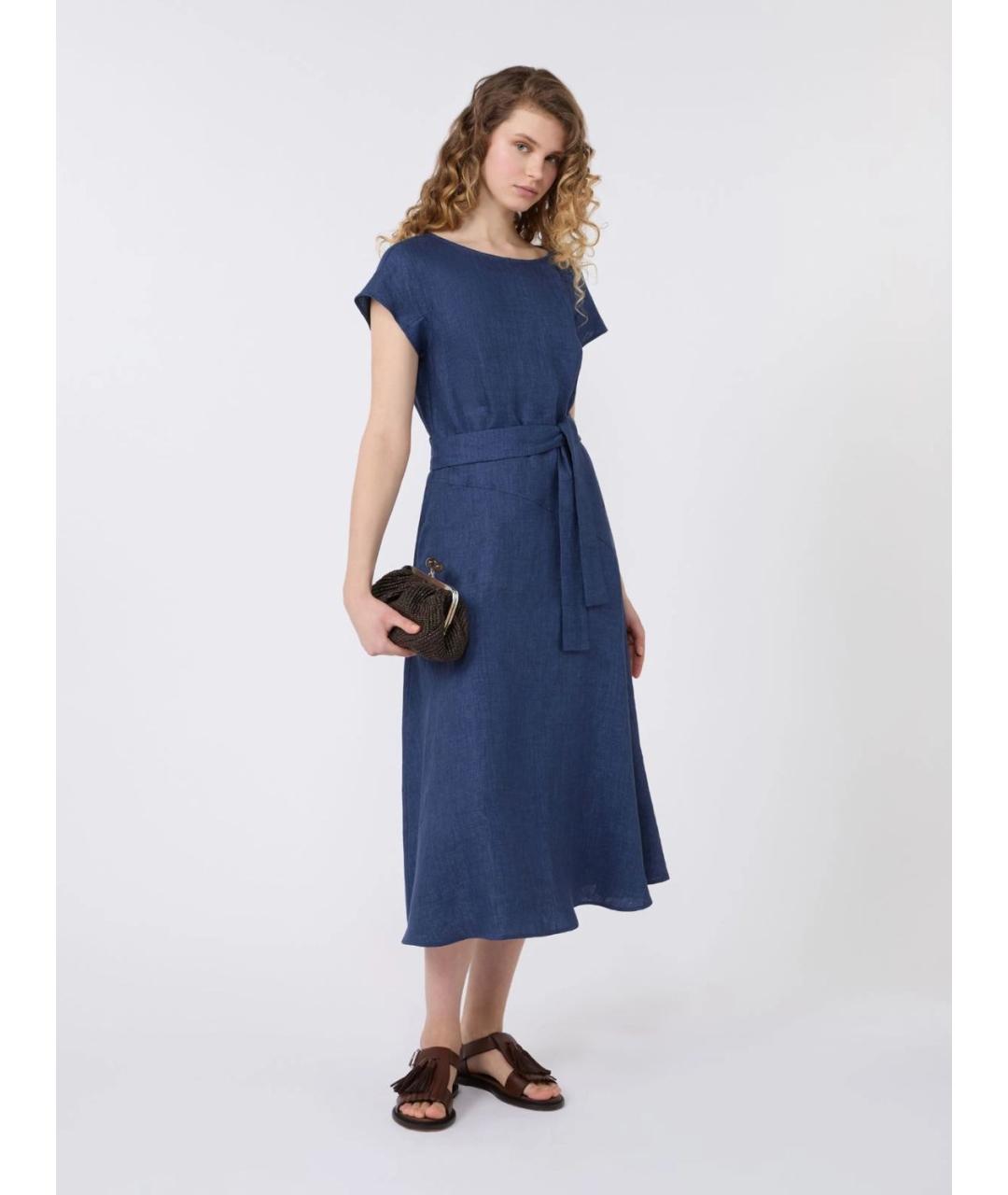 WEEKEND MAX MARA Темно-синее льняное повседневное платье, фото 2