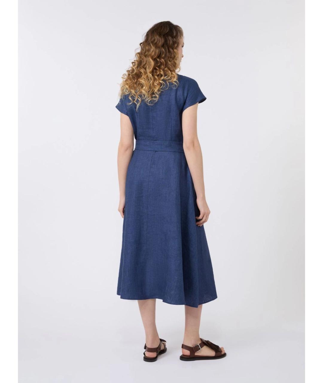 WEEKEND MAX MARA Темно-синее льняное повседневное платье, фото 4