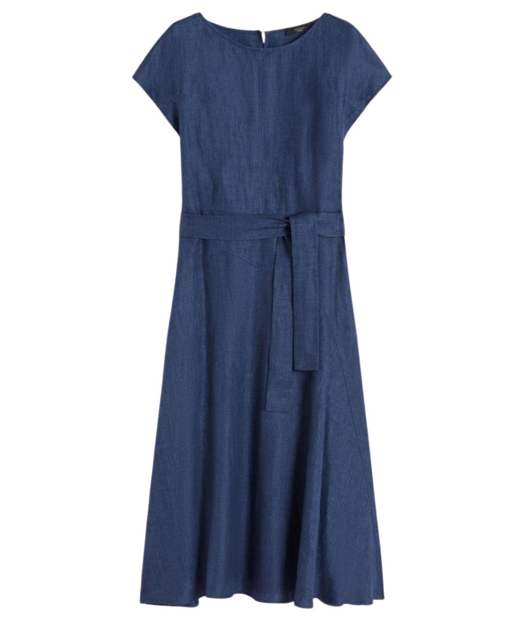 WEEKEND MAX MARA Темно-синее льняное повседневное платье, фото 1