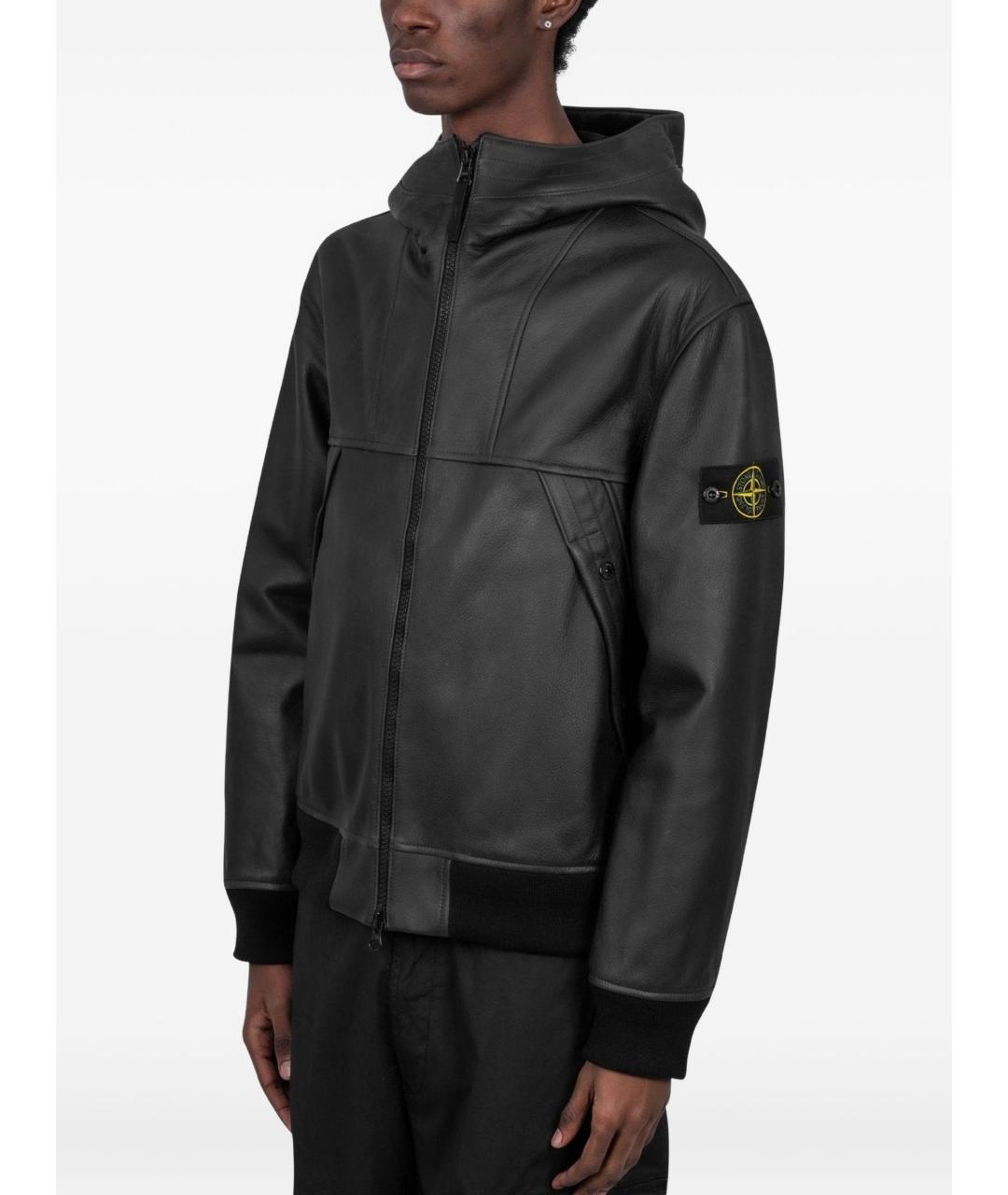 STONE ISLAND Черная кожаная куртка, фото 5