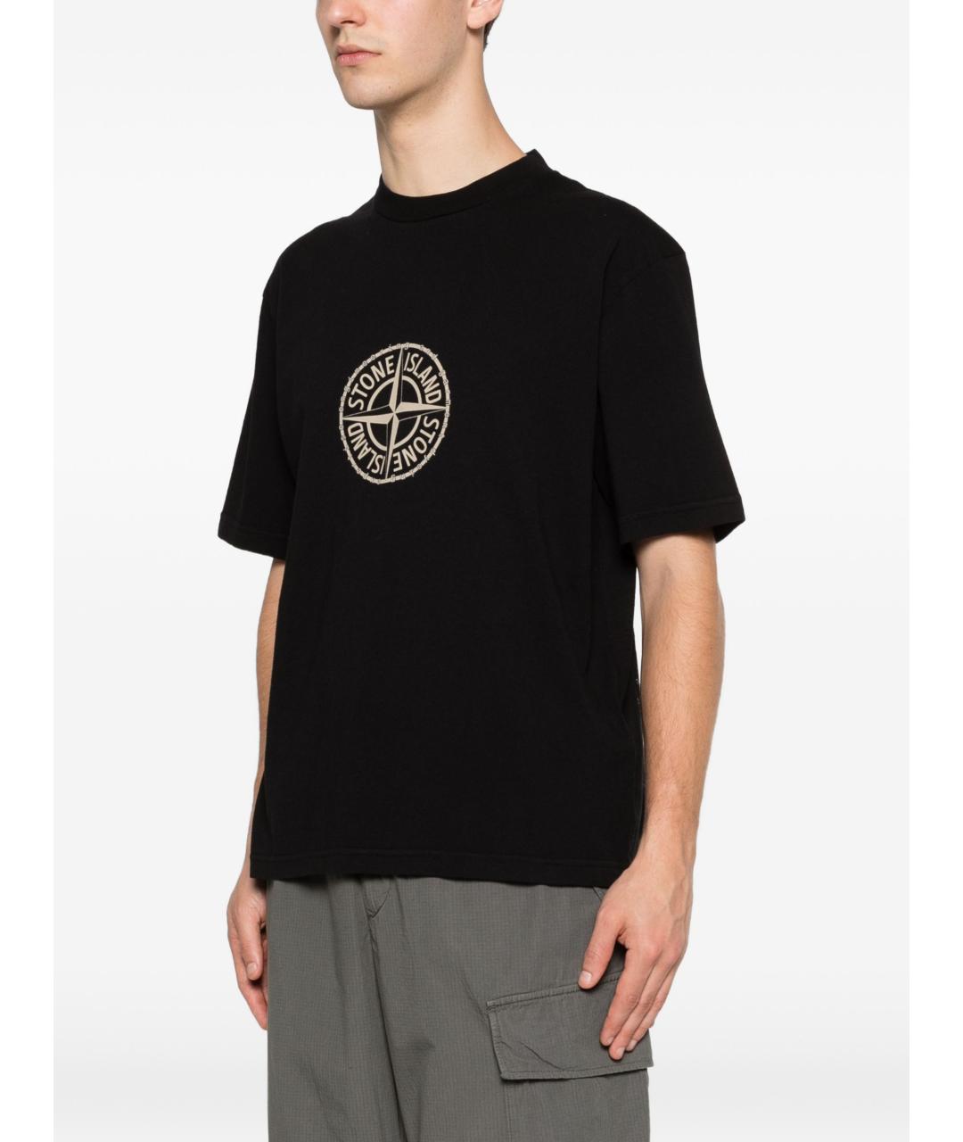 STONE ISLAND Черная хлопковая футболка, фото 5