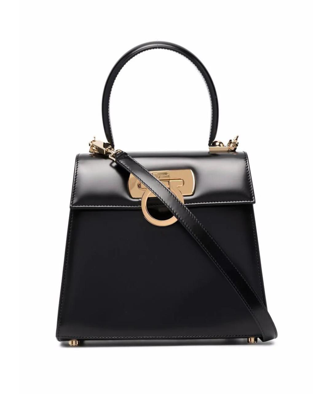 FERRAGAMO Черная кожаная сумка с короткими ручками, фото 1