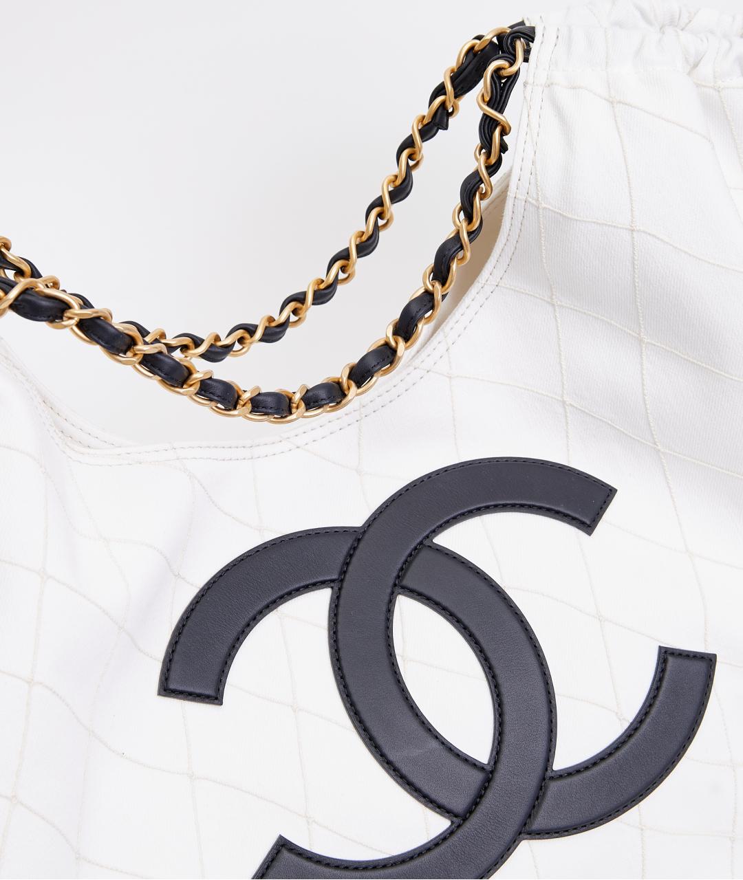 CHANEL Белая тканевая пляжная сумка, фото 4