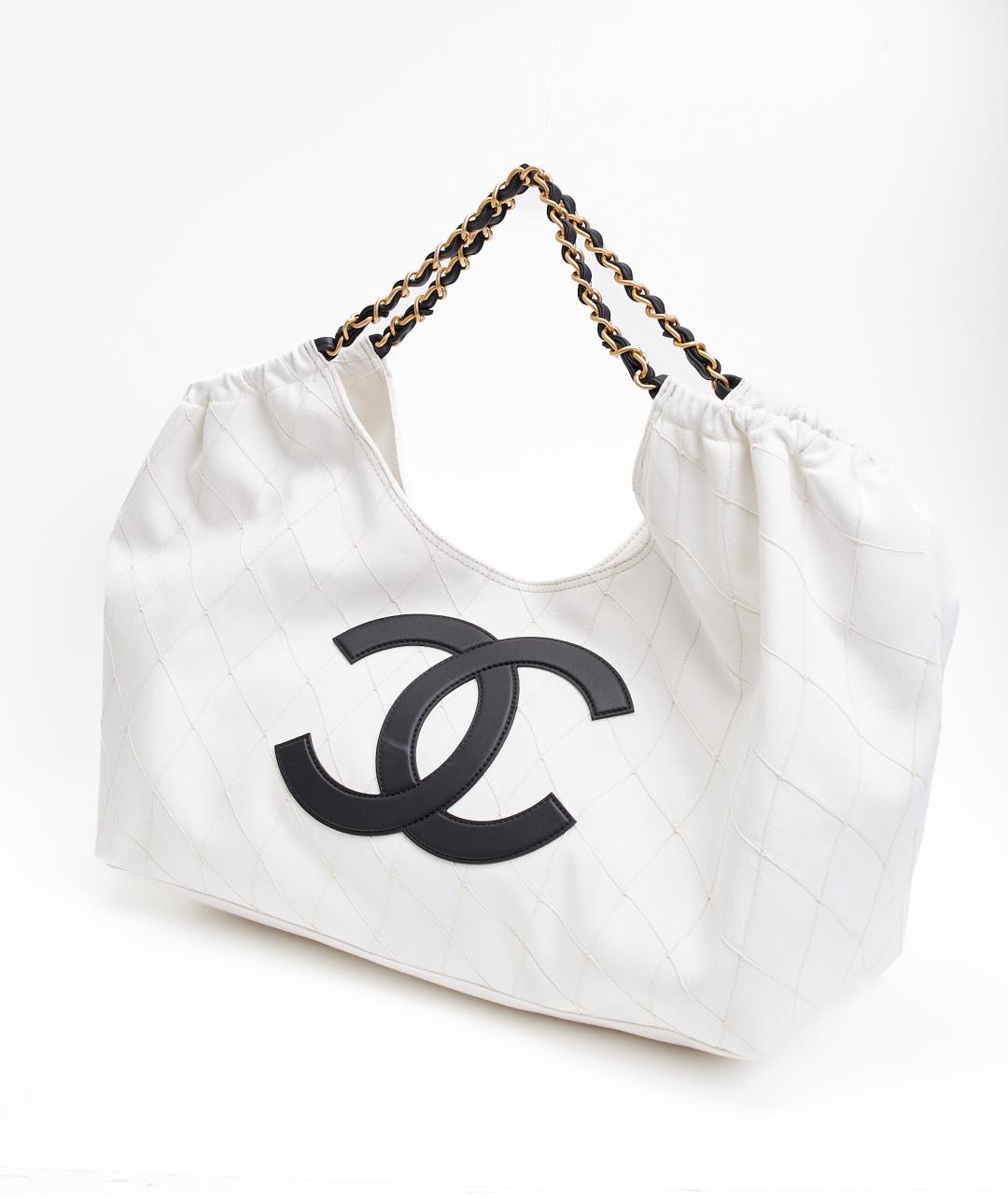 CHANEL Белая тканевая пляжная сумка, фото 2