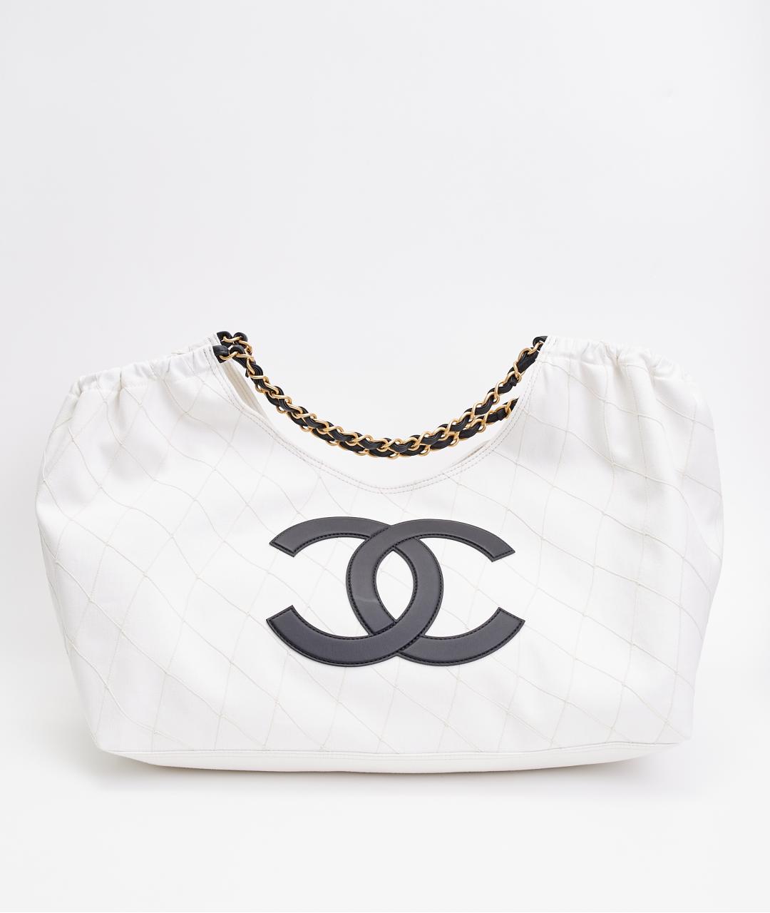 CHANEL Белая тканевая пляжная сумка, фото 5