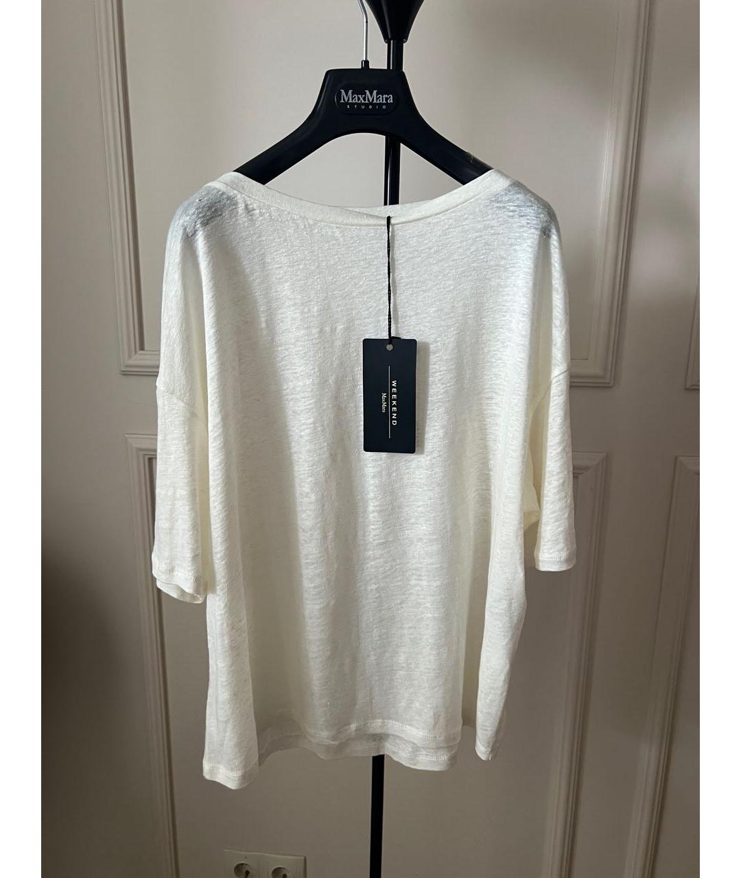 WEEKEND MAX MARA Белая льняная футболка, фото 8