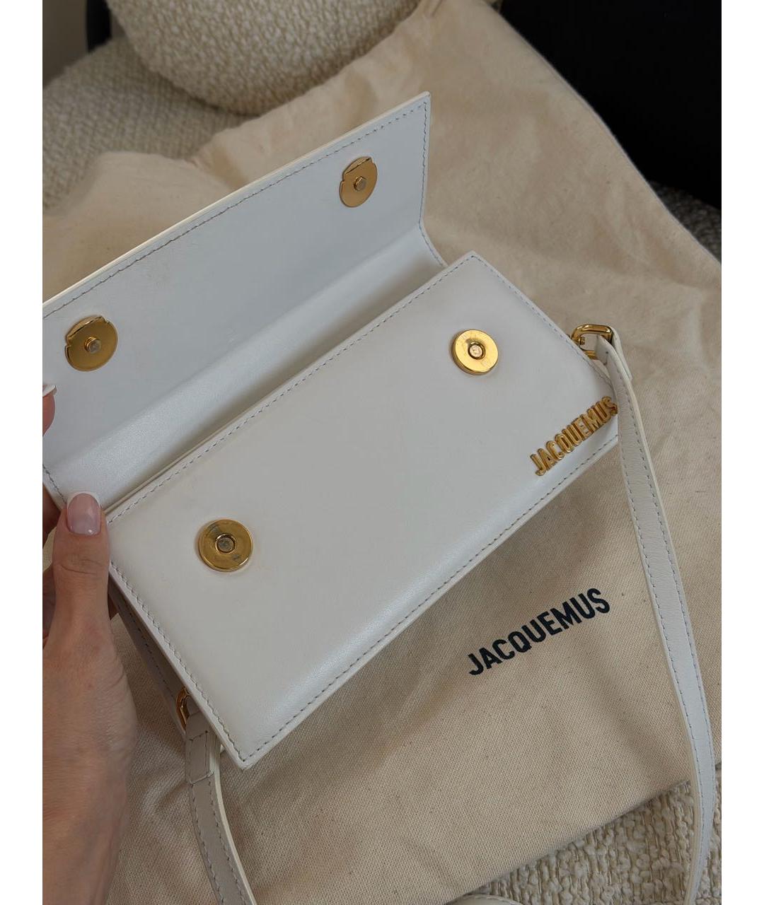 JACQUEMUS Белая кожаная сумка с короткими ручками, фото 5