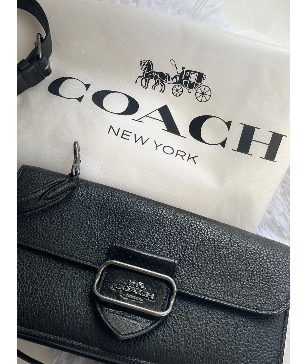 COACH Черная кожаная сумка с короткими ручками, фото 5