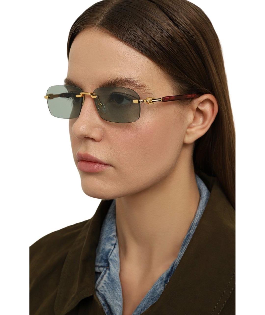 GUCCI Золотые металлические солнцезащитные очки, фото 3