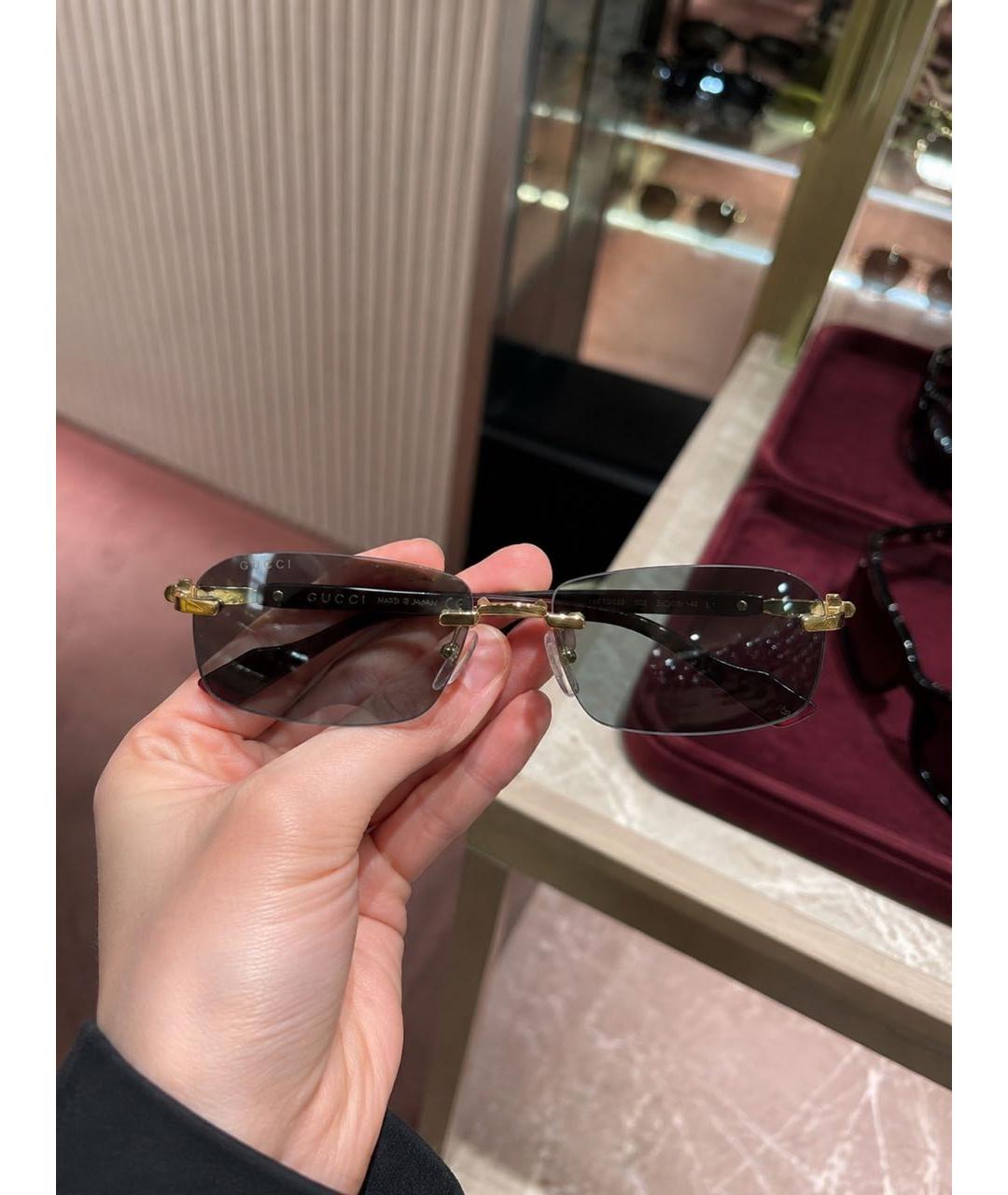 GUCCI Золотые металлические солнцезащитные очки, фото 5