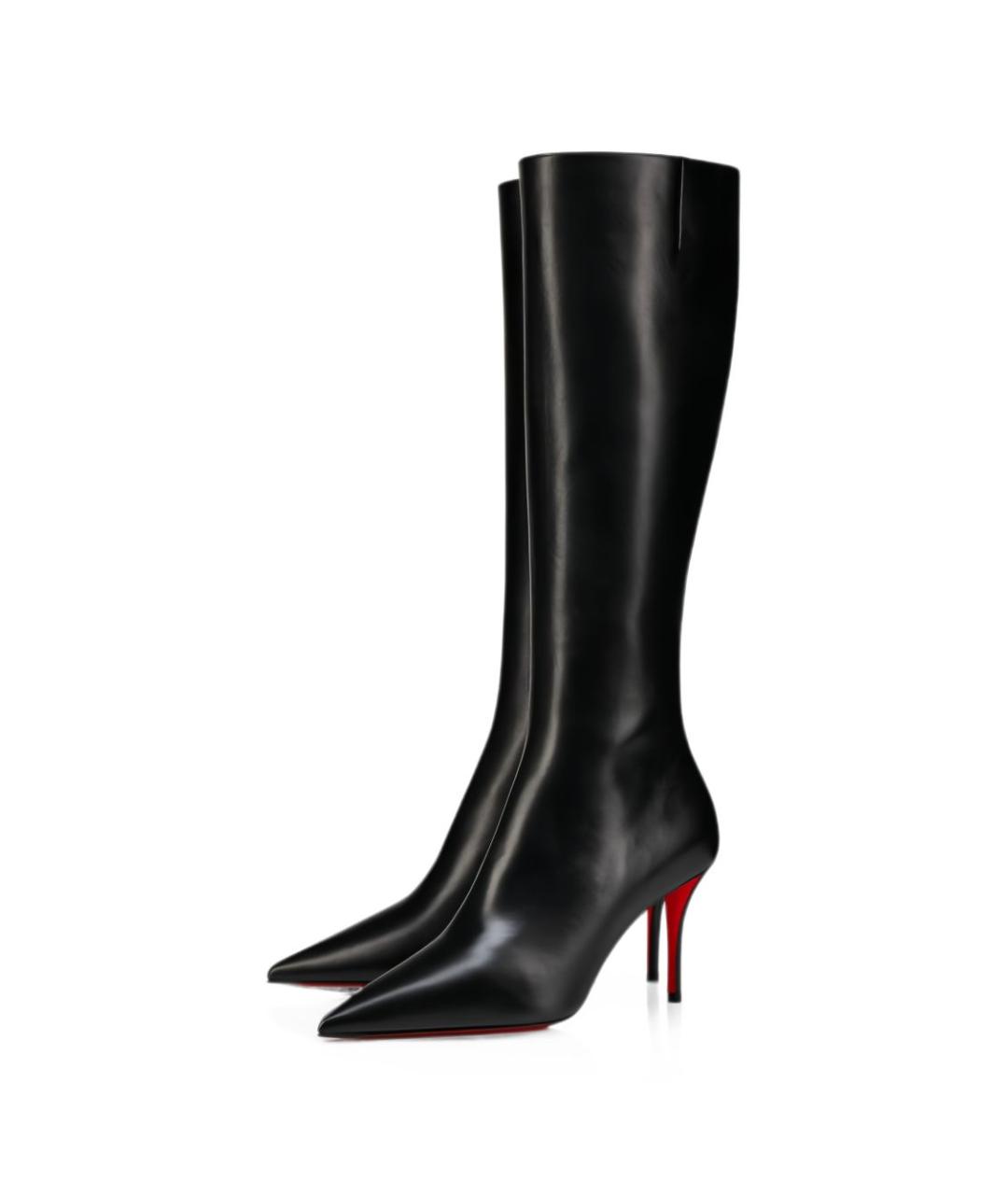 CHRISTIAN LOUBOUTIN Черные кожаные сапоги, фото 2