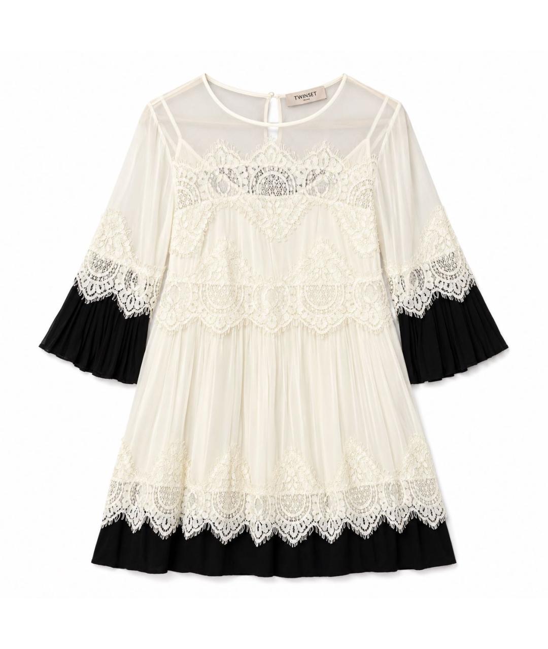 TWIN-SET Белое кружевное коктейльное платье, фото 6