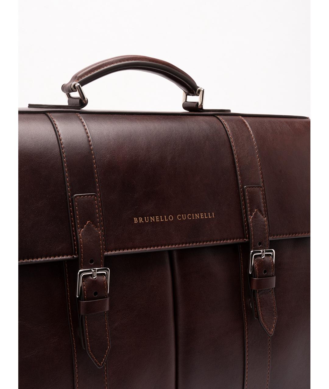 BRUNELLO CUCINELLI Бордовый кожаный портфель, фото 4