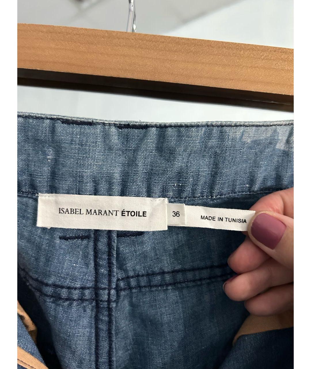 ISABEL MARANT ETOILE Голубые хлопко-льняные прямые джинсы, фото 4