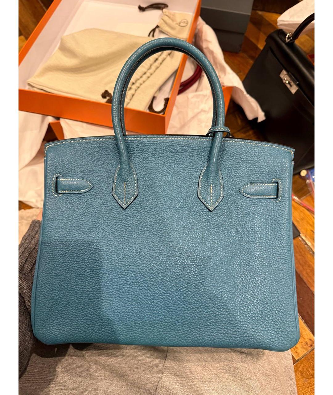 HERMES Голубая кожаная сумка тоут, фото 2