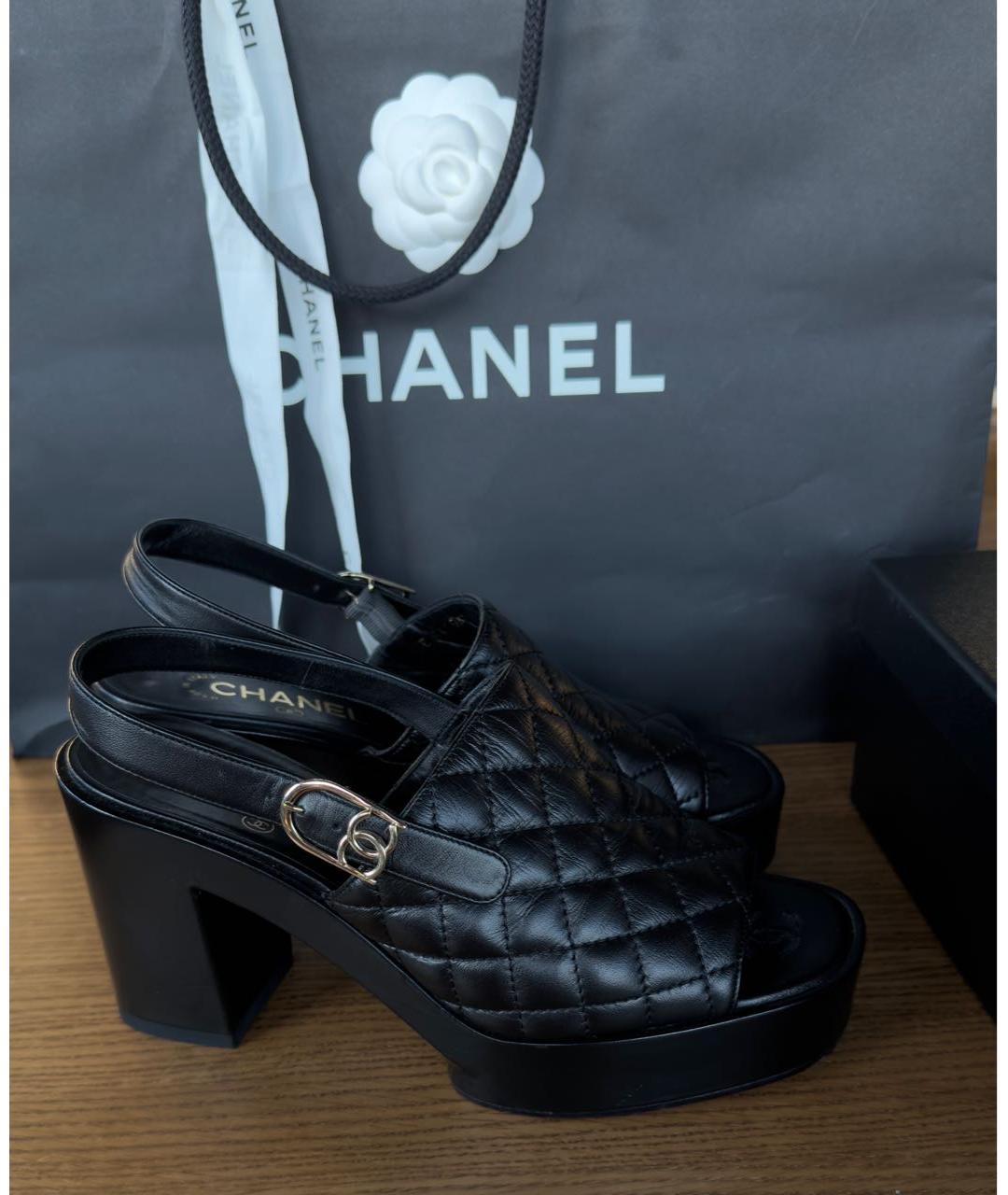 CHANEL Черные кожаные босоножки, фото 6