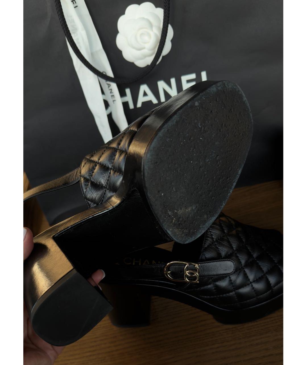 CHANEL Черные кожаные босоножки, фото 5