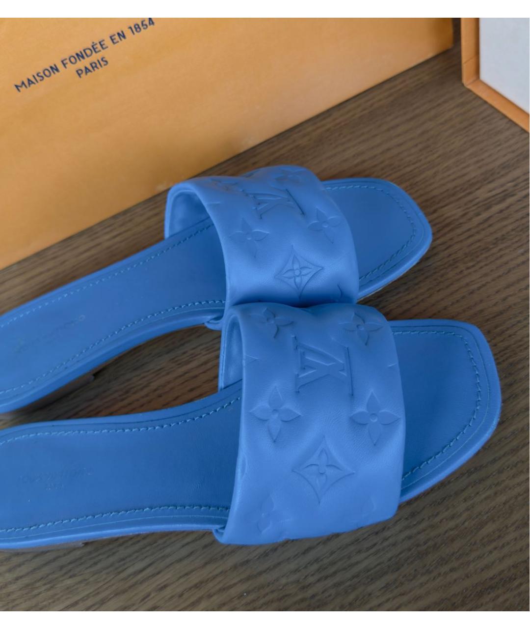 LOUIS VUITTON Синие кожаные шлепанцы, фото 4